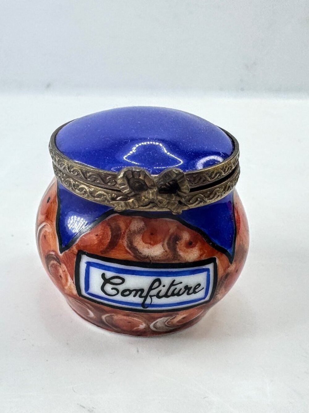 Eximious Limoges France Hand Painted Confiture Jam Jar Trinket Box A1039